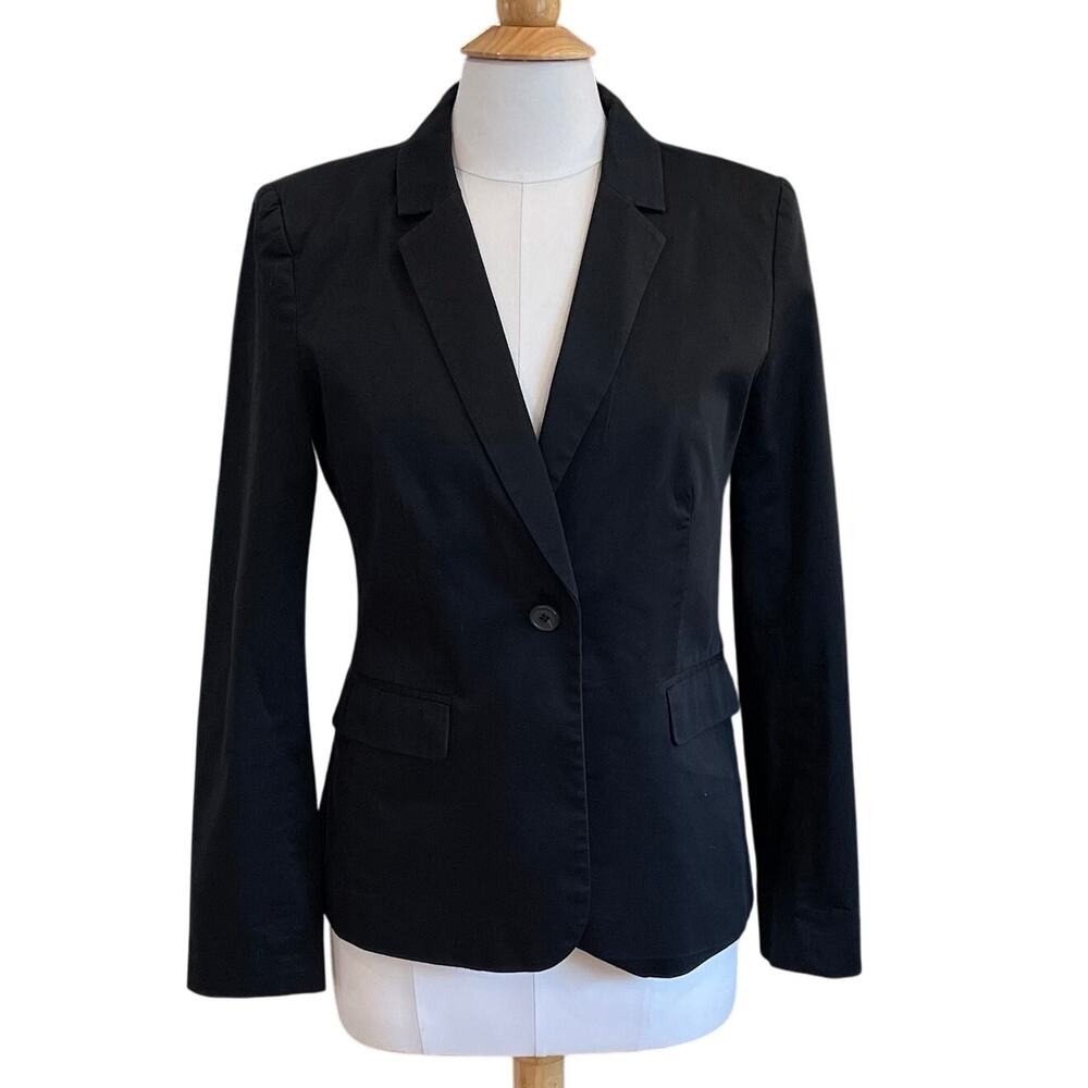 H&M Cotton Black Single Button Blazer, Classic, Floral Lining, Minimalist, 12